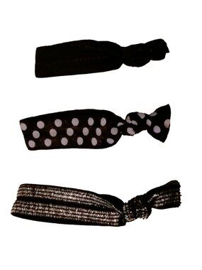 Black Elastic Ribbon Hair Elastics Silver Polka Dot